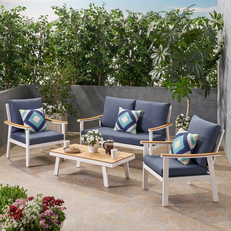 Corrigan Studio® Leslee Outdoor 4 Piece Sofa Seating Group with